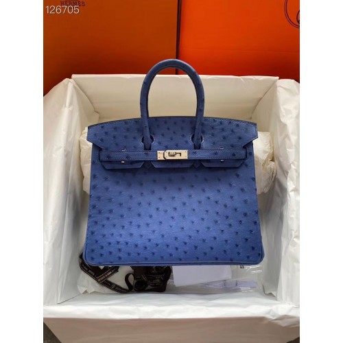 Hermes Birkin Borsa in pelle di struzzo pelle originale HBK2530 blu scuro