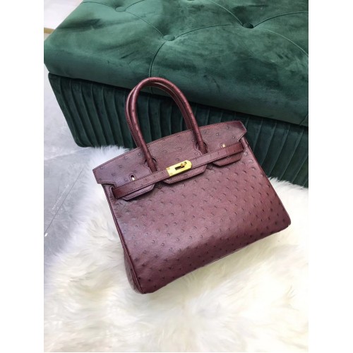 Borsa Hermes Birkin Pelle di struzzo originale in pelle HBK2530 Borgogna