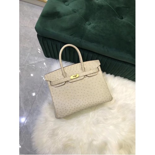 Hermes Birkin Borsa in pelle di pelle di struzzo originale crema HBK2530