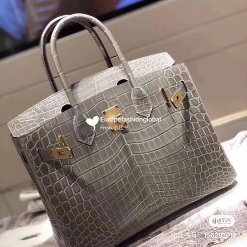 Hermes Birkin Borsa in pelle di coccodrillo originale HBK35 grigio