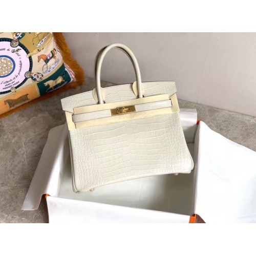 Hermes Birkin Borsa in pelle di coccodrillo originale HBK35 bianco