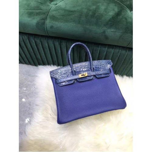 Hermes Birkin Borsa in pelle di coccodrillo originale togo HBK2530 Blu
