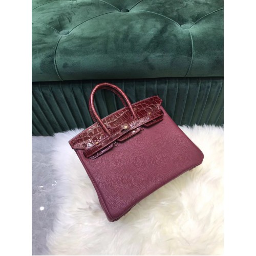 Hermes Birkin Borsa in pelle di coccodrillo originale togo HBK2530 Borgogna