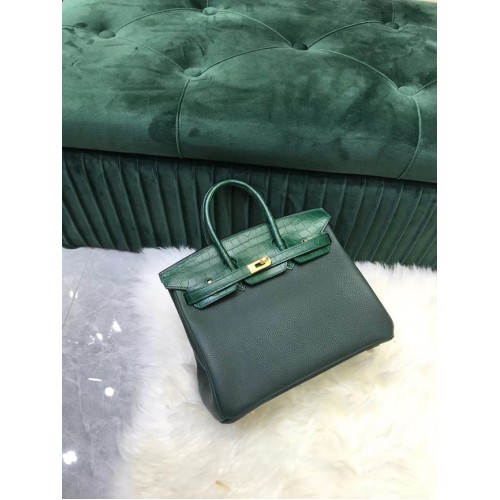Hermes Birkin Borsa in pelle di coccodrillo originale togo HBK2530 verde nerastro