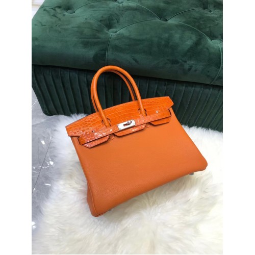 Hermes Birkin Borsa in pelle di coccodrillo originale togo HBK2530 arancione