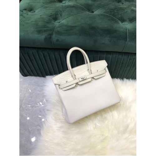 Hermes Birkin Borsa in pelle di coccodrillo originale togo HBK2530 & bianco