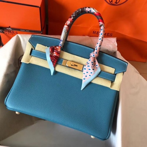 Hermes Birkin Tote Bag Originale Togo Leather BK35 blu