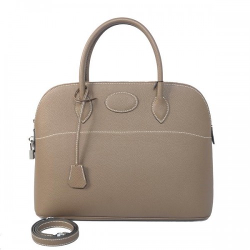 Hermes Bolide 37CM Tote Borse in pelle di vitello grigio