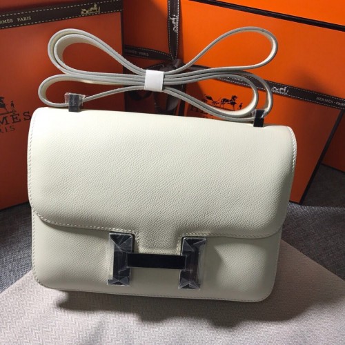Hermes Constance Borsa in pelle di vitello H9999 argento bianco