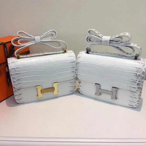 Hermes Constance Borsa in pelle di coccodrillo H9978C Bianco
