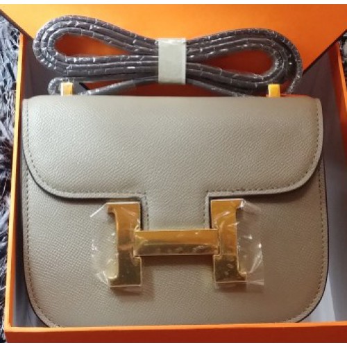 Hermes Costanza Borsa Litchi Pelle H9999L Grigio