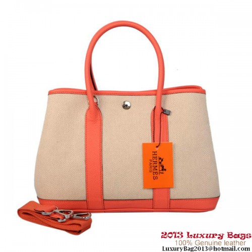 Hermes Garden Party 30CM Borsa Tela Pelle A1288 Rosso Chiaro
