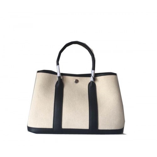Hermes Garden Party 30cm borsa tela pelle H11S in bianco e nero