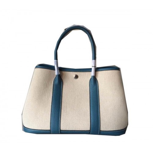 Hermes Garden Party 30cm borsa tela pelle H11S blu