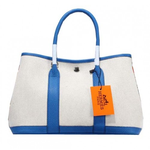 Hermes Garden Party 30cm Tote Bag tela blu