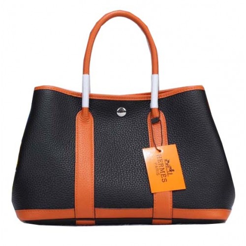 Hermes Garden Party 30 centimetri Tote Borse in pelle granulosa nero e arancione