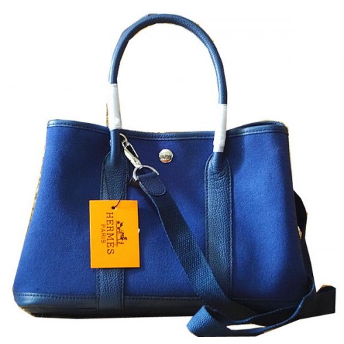 Hermes Garden Party 30 centimetri Tote Borse in pelle originale blu