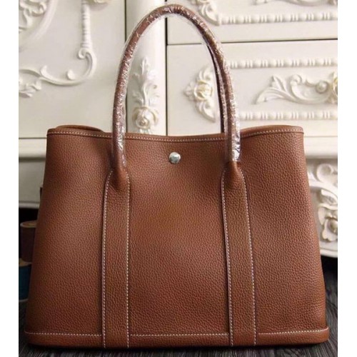 Hermes Garden Party 36cm 30cm Tote Bag originale in pelle marrone