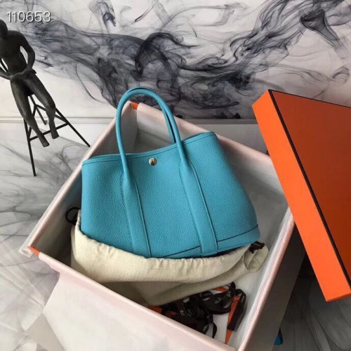 Hermes Garden Party 36cm 30cm Tote Bag originale in pelle blu chiaro
