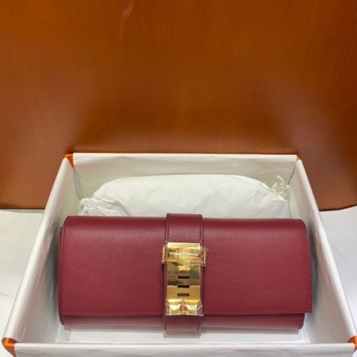 Hermes H Medor swift Pochette in pelle 37566 Borgogna e hardware oro