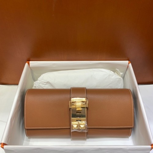 Hermes H Medor swift Pochette in pelle 37566 hardware marrone e oro