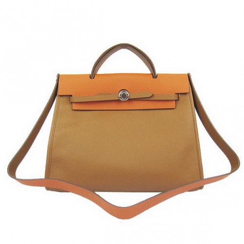Hermes HerBag 33CM Togo Borsa in pelle marrone e arancione