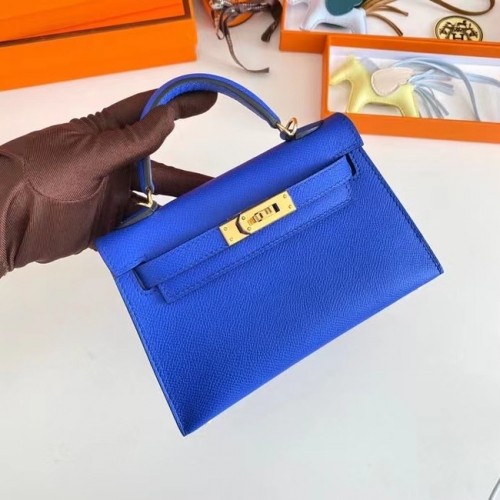 Hermes Kelly 19cm Borse a spalla Epsom Leather KL19 Oro hardware Electro ottico blu