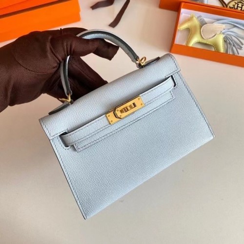 Hermes Kelly 19cm Borse a spalla Epsom Leather KL19 Hardware oro Ghiacciaio blu
