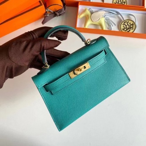 Hermes Kelly 19cm Borse a spalla Epsom Leather KL19 Hardware oro Lago blu