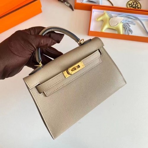 Hermes Kelly 19cm Borse a spalla Epsom Leather KL19 Hardware oro grigio perla