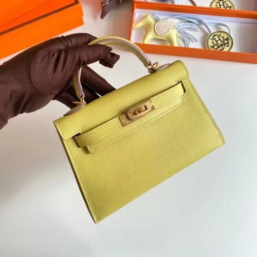 Hermes Kelly 19cm Borse a spalla Epsom Leather KL19 Gold hardware limone