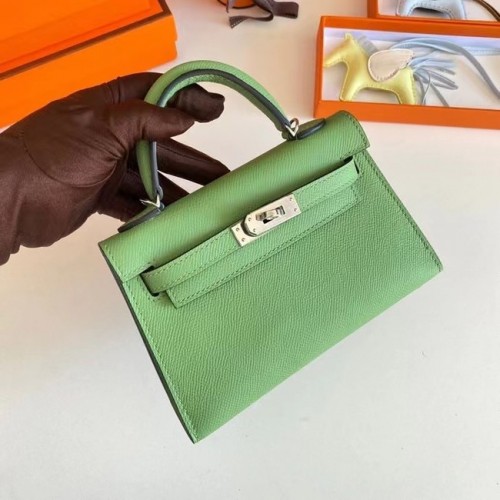Hermes Kelly 19cm Borse a spalla Epsom Leather KL19 Argento hardware Avocado Green