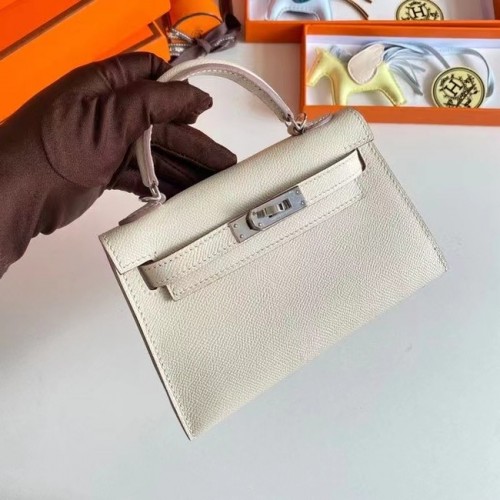 Hermes Kelly 19cm Borse a tracolla Epsom Leather KL19 Hardware argento crema