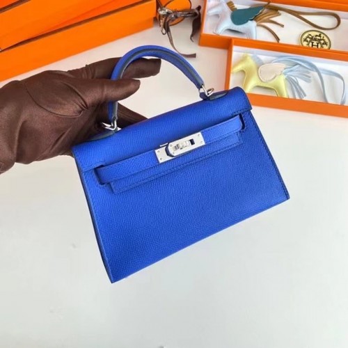 Hermes Kelly 19cm Borse a spalla Epsom Leather KL19 Argento hardware Electro ottico blu