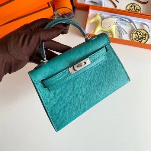 Hermes Kelly 19cm Borse a spalla Epsom Leather KL19 Hardware argento Lago blu