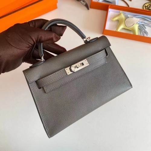 Hermes Kelly 19cm Borse a tracolla Epsom Leather KL19 Hardware argento grigio