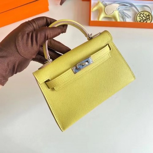 Hermes Kelly 19cm Borse a spalla Epsom Leather KL19 Silver hardware limone