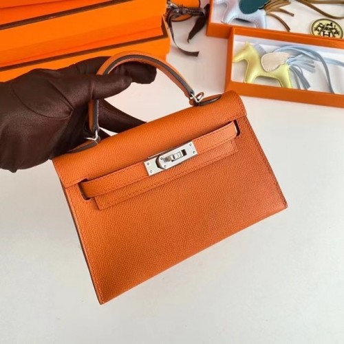 Hermes Kelly 19cm Borse a spalla Epsom Leather KL19 Hardware argento arancione