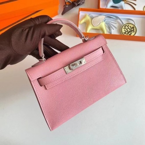 Hermes Kelly 19cm Borse a spalla Epsom Leather KL19 Argento hardware rosa
