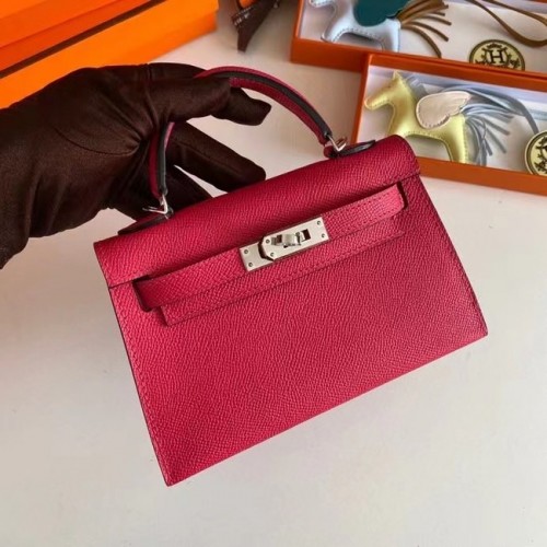 Hermes Kelly 19cm Borse a spalla Epsom Leather KL19 Hardware argento rosa