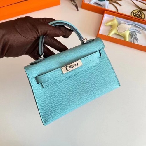 Hermes Kelly 19cm Borse a spalla Epsom Leather KL19 Argento hardware cielo blu