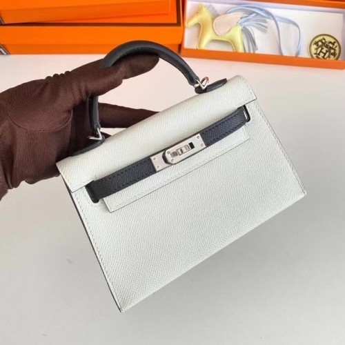 Hermes Kelly 19cm Borse a tracolla Epsom Leather KL19 Hardware argento bianco e nero