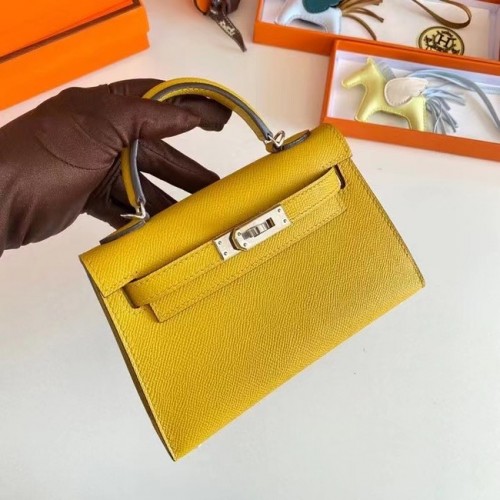 Hermes Kelly 19cm Borse a tracolla Epsom Leather KL19 Hardware argento giallo