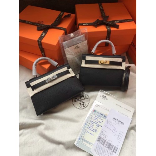 Hermes Kelly 19cm Borse a tracolla Epsom Leather KL19 nero