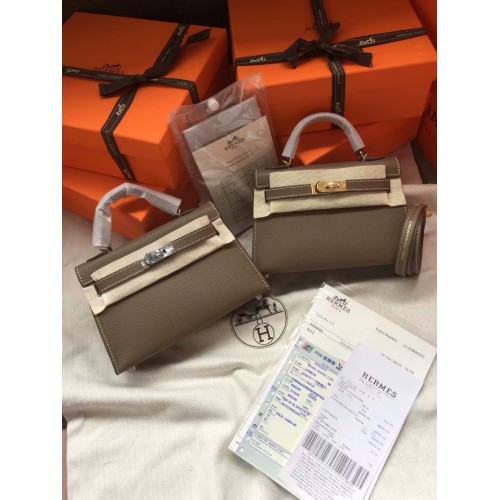 Hermes Kelly 19cm Borse a spalla Epsom Leather KL19 grigio scuro