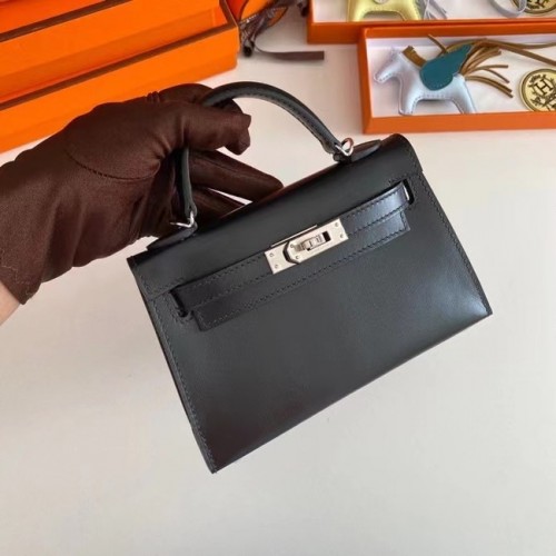 Hermes Kelly 19 centimetri borsa a tracolla scatola in pelle KL19 hardware argento nero