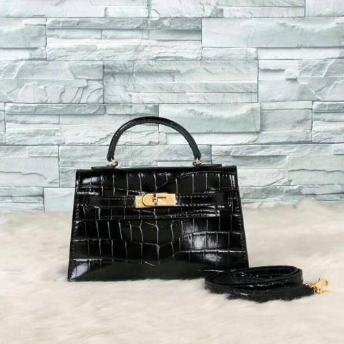 Hermes Kelly 19 centimetri Tote Bag in pelle di coccodrillo KL19 nero