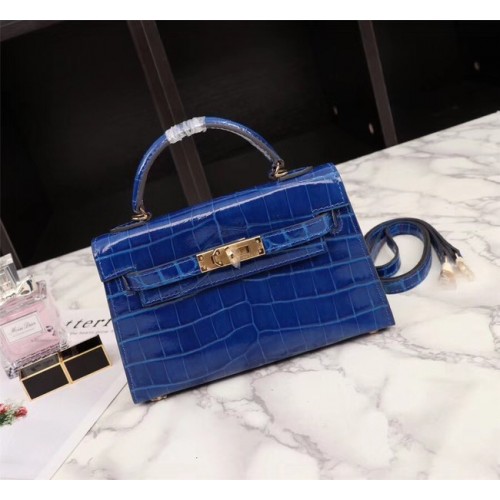 Hermes Kelly 19 centimetri Tote Bag in pelle di coccodrillo KL19 blu