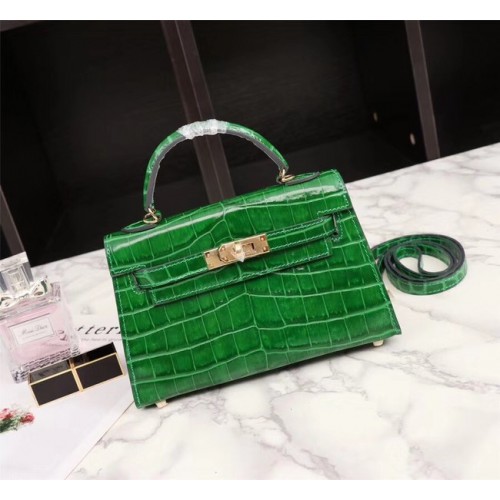 Hermes Kelly 19 centimetri Tote Bag in pelle di coccodrillo KL19 verde