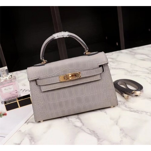Hermes Kelly 19cm Tote Bag in pelle di coccodrillo KL19 grigio chiaro